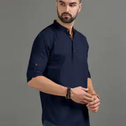 Men Regular Fit Short Kurta with Roll-Up Sleeves-image-117