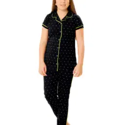 Micro Print Notched Lapel Shirt & Pyjamas Set-picture-3