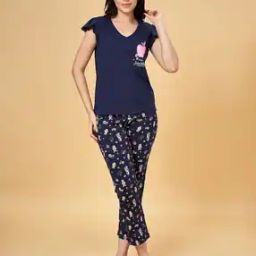 Women Cotton T-Shirt And Pyjamas Set-image-2