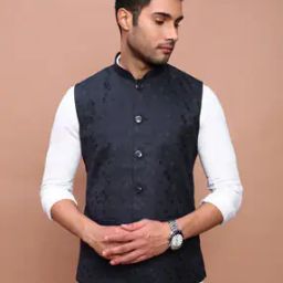 Men Geometric Print Slim Fit Nehru Jacket-1