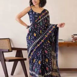 Women Ikat Print Pre-Stitched Saree with Tassels-image-65