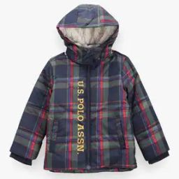Boys Checked Puffer Jacket with Teddy Flee-44