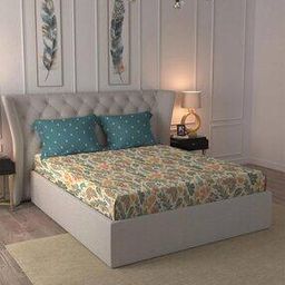 144 TC Floral Print Cotton Double Bedsheet with Pillow Covers-picture-14