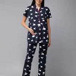 Women Animal Print Shirt with Pyjama Set-image-50
