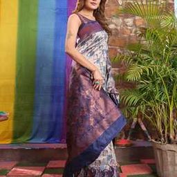 Women Floral Woven Banarasi Saree with Contrast Border-image-38