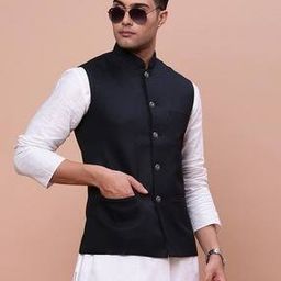 Men Slim Fit Nehru Jacket with Welt Pockets-16