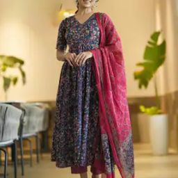 Women Floral Anarkali Kurta Set-image-31
