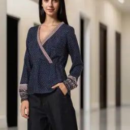 Micro Print Boho Wrap Top-image-4