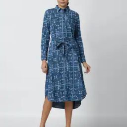 Printed A-line Dress with Tie-Up-image-60