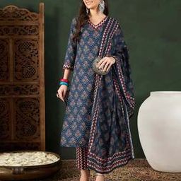 Women Floral Print Straight Kurta Set-image-23