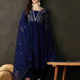 Women Embellished Flared Kurta with Pants & Dupatta-image-60