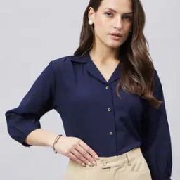 Women Regular Fit Shirt with Spread Collar-image-65