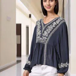 buda jeans co Embroidered V-Neck Peplum Top-picture-8