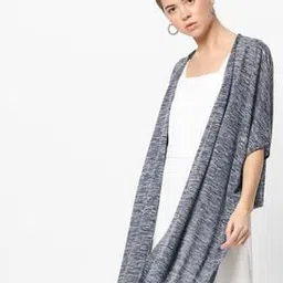 ajio Knitted Heathered Open-Front Shrug-picture-33