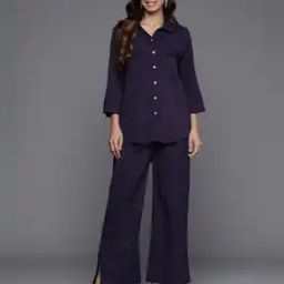 Women Shirt & Pants Set with Flap Pockets-image-107