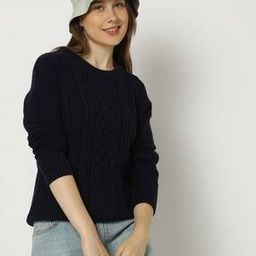 Women Cable Knit Round-Neck Pullover-image-28