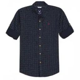 Boys Micro Print Slim Fit Shirt with Spread Collar-image-81