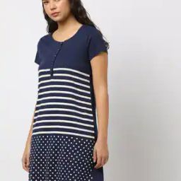 Striped Round-Neck Nightdress-image-33