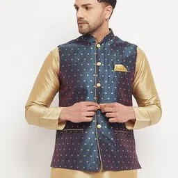 Sleeveless Nehru Jacket with Band Collar-image-42