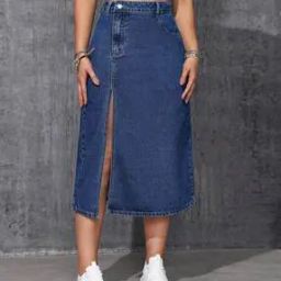 Women A-Line Skirt with Front-Slit-image-63