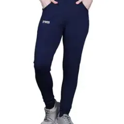 Women Fitted Track Pants with Brand Print-image-26