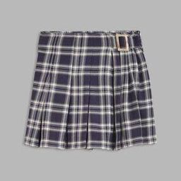 blue giraffe Checked Flared Skirt-picture-49