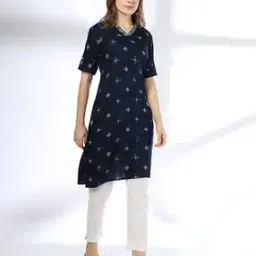 Women Geometric Print Straight Kurta with Insert Pocket-image-40