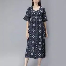 Geometric Print Round-Neck A-Line Dress-image-98