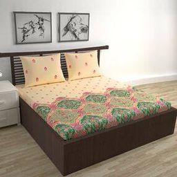 144 TC Floral Print Cotton King-Size Bedsheet with Pillow Covers-image-27