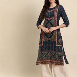 Foil Print Round-Neck Straight Kurta-picture-22