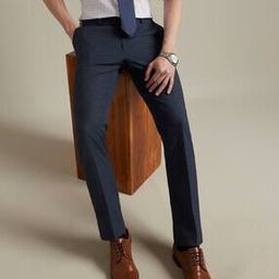 Men Slim Fit Flat-Front Trousers-image-59