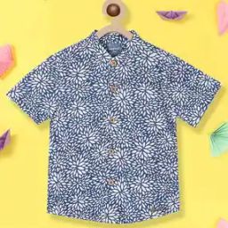 Floral Print Shirt with Band Collar-image-22