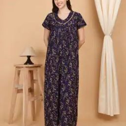 Women Floral Print Round-Neck Nighti-picture-36