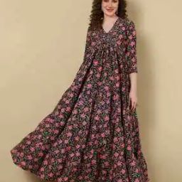 Women Printed Flared Kurta with 3/4th Sleeves-picture-52