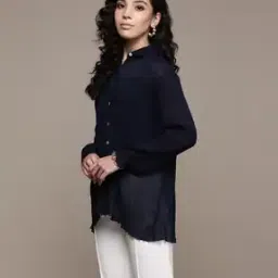 Relaxed Fit Pleated Spread-Collar Shirt-image-5