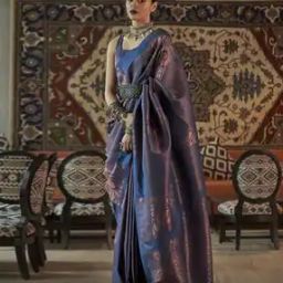 Leaf Woven Saree with Contrast Zari Border & Tassels-picture-19