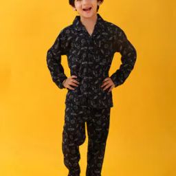 Boys Graphic Print Lounge Pants & Shirt Nightsuit Set-45