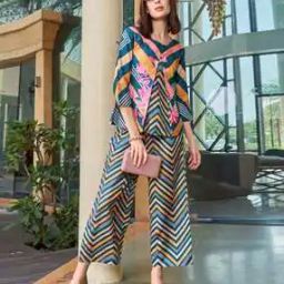 Women Chevron Print Top & Palazzos Co-Ord Sets-picture-0