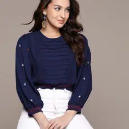 Loose Fit Pleated Crop Top with Lace Trim-image-40