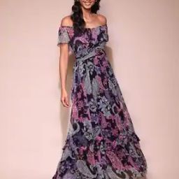 Printed Off- Shoulder A-Line Dress-image-49