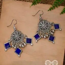 Women Midnight Charms Oxidised Dangler Earrings-17