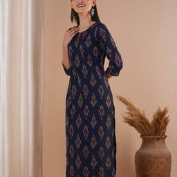 Women Ikat Print Straight Kurta-image-73