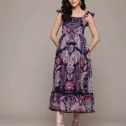 Women Floral Print Square-Neck Fit & Flare Dress-image-54