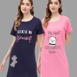 Women Pack of 2 Graphic Print Round-Neck Nightshirts-48