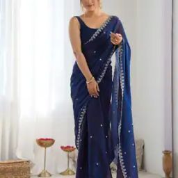 Women Embroidered Design Sequins Paper Silk Saree-picture-1
