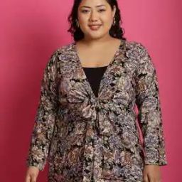 Women Regular Fit Floral Print Shrug with Tie-up Front-3