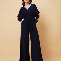 V Cut Neck Kimono Sleeves Waist Tie-Up Longline Jumpsuit-picture-17