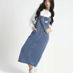 Women Denim Dungaree Dress-image-2