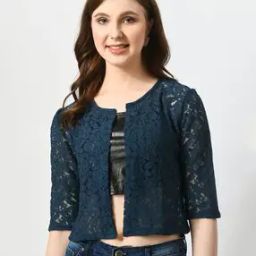 Women Lace Front-Open Shrug with Bracelet Sleeves-image-105