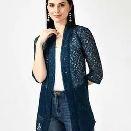 Women Lace Front-Open Shrug with Bracelet Sleeves-6